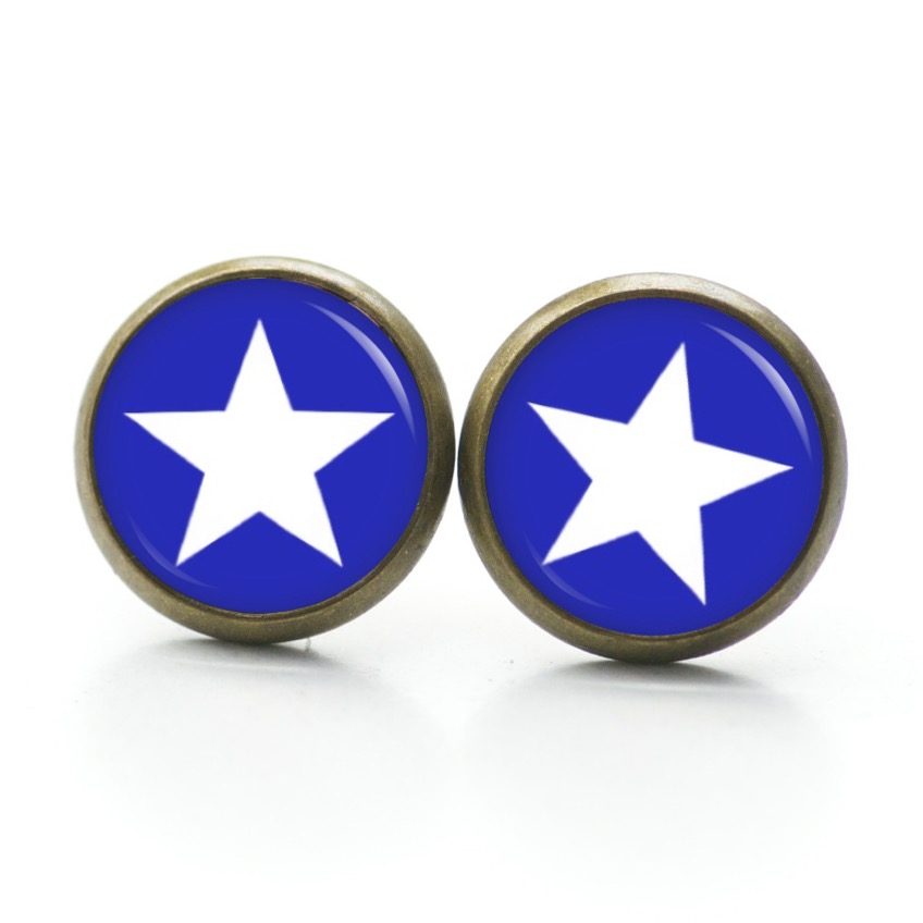 Druckknopf Ohrstecker Ohrhänger Clipse königsblau weißer Stern Druckknopf Ohrstecker Ohrhänger Clipse königsblau weißer Stern