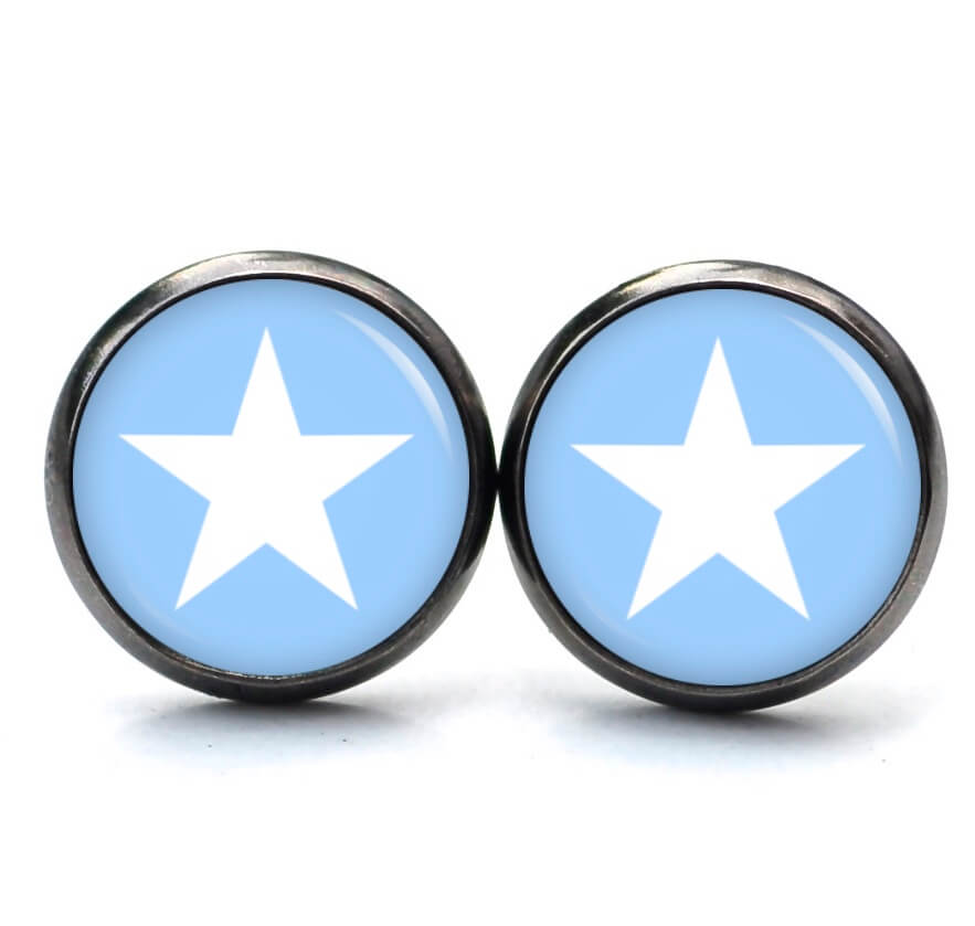 Ohrstecker, Ohrhänger, Clipse & Druckknopf – Motiv hellblauer weißer Stern – Schmuck aus Edelstahl Ohrstecker, Ohrhänger, Clipse & Druckknopf – Motiv hellblauer weißer Stern – Schmuck aus Edelstahl