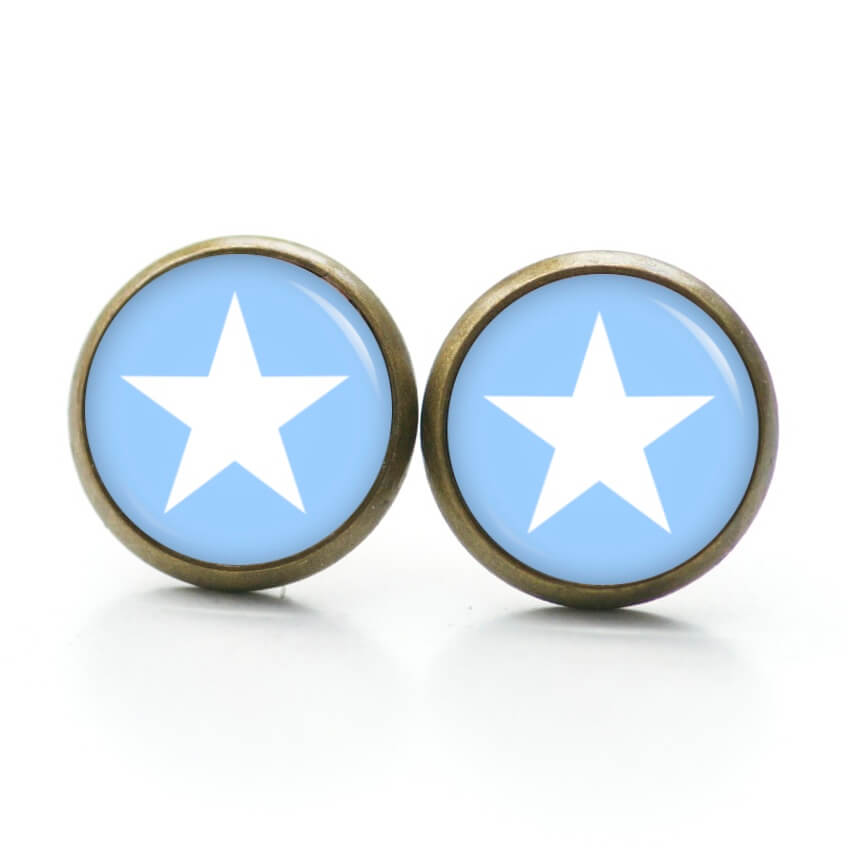 Ohrstecker, Ohrhänger, Clipse & Druckknopf – Motiv hellblauer weißer Stern – Schmuck aus Edelstahl Ohrstecker, Ohrhänger, Clipse & Druckknopf – Motiv hellblauer weißer Stern – Schmuck aus Edelstahl