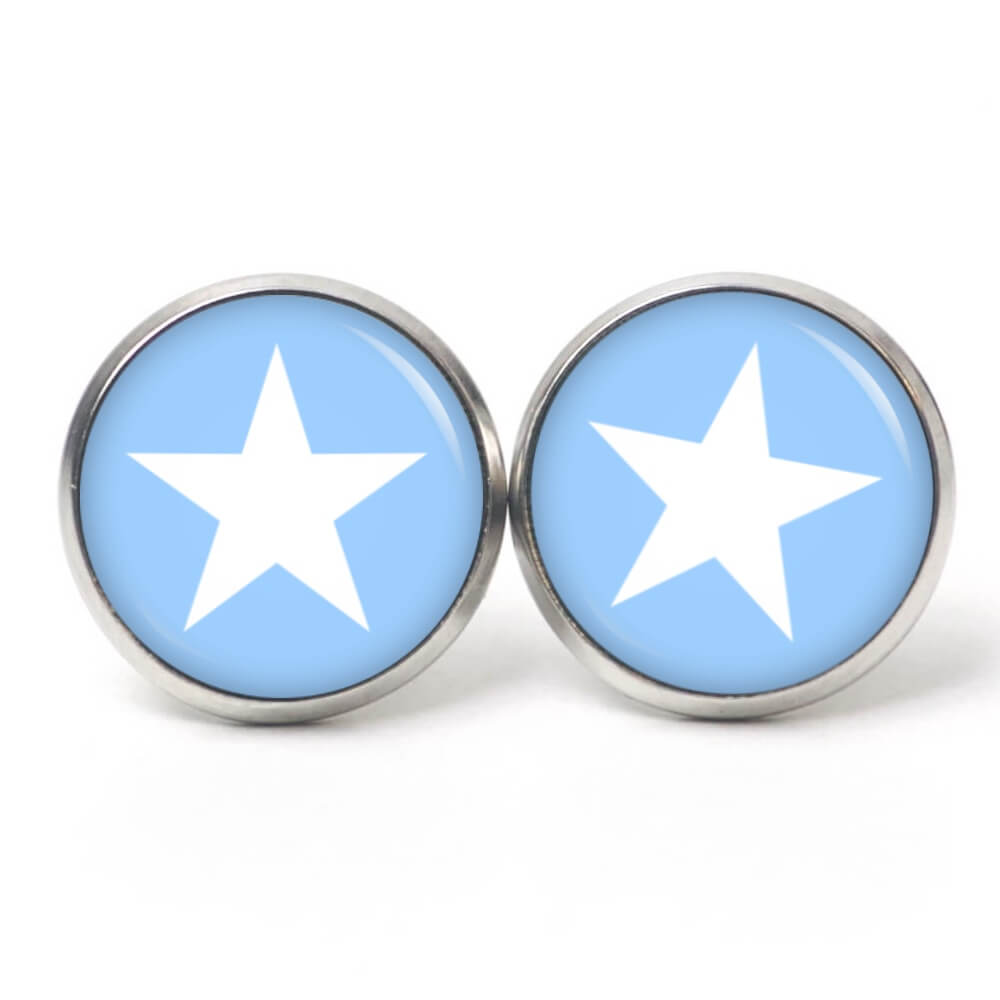 Ohrstecker, Ohrhänger, Clipse & Druckknopf – Motiv hellblauer weißer Stern – Schmuck aus Edelstahl Ohrstecker, Ohrhänger, Clipse & Druckknopf – Motiv hellblauer weißer Stern – Schmuck aus Edelstahl