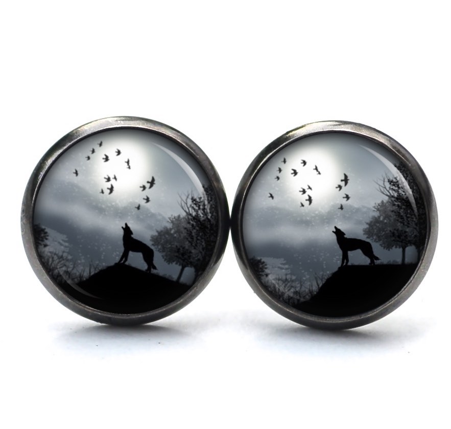 Druckknopf / Ohrstecker / Ohrhänger heulender Wolf Druckknopf / Ohrstecker / Ohrhänger heulender Wolf