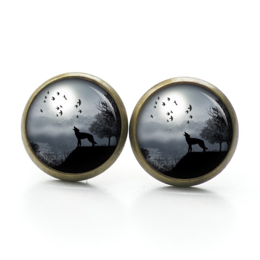 Druckknopf / Ohrstecker / Ohrhänger heulender Wolf Druckknopf / Ohrstecker / Ohrhänger heulender Wolf