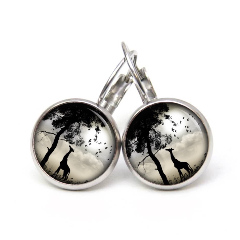 Druckknopf Ohrstecker Ohrhänger Giraffe schwarz grau Druckknopf Ohrstecker Ohrhänger Giraffe schwarz grau