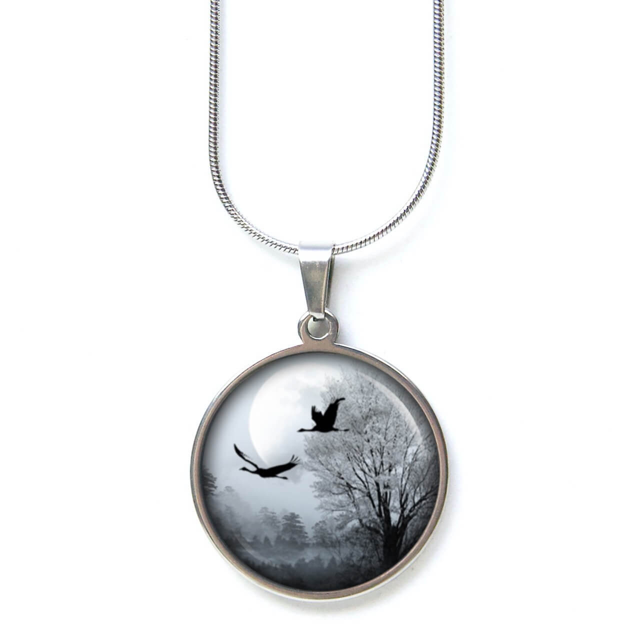 Edelstahl Kette Gänse im Winter schwarz weiße Winterlandschaft Edelstahl Kette Gänse im Winter schwarz weiße Winterlandschaft