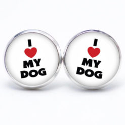 Ohrstecker, Ohrhänger, Clipse & Druckknopf – Text I love my Dog - Ich liebe meinen Hund – Schmuck aus Edelstahl