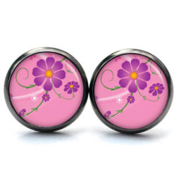 Ohrstecker, Ohrhänger, Clipse & Druckknopf – Motiv Violett Pinke Blume – Schmuck aus Edelstahl Ohrstecker, Ohrhänger, Clipse & Druckknopf – Motiv Violett Pinke Blume – Schmuck aus Edelstahl