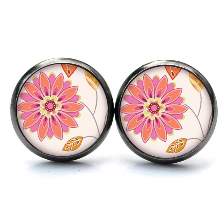 Ohrstecker, Ohrhänger, Clipse & Druckknopf – Motiv Große rosa Blume – Schmuck aus Edelstahl Ohrstecker, Ohrhänger, Clipse & Druckknopf – Motiv Große rosa Blume – Schmuck aus Edelstahl