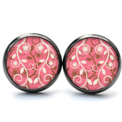 Ohrstecker, Ohrhänger, Clipse & Druckknopf – Motiv Wildes rosa Blumenmuster – Schmuck aus Edelstahl Ohrstecker, Ohrhänger, Clipse & Druckknopf – Motiv Wildes rosa Blumenmuster – Schmuck aus Edelstahl