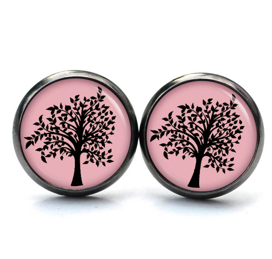 Ohrstecker, Ohrhänger, Clipse & Druckknopf – Motiv großer Rosa Schwarzer Baum – Schmuck aus Edelstahl Ohrstecker, Ohrhänger, Clipse & Druckknopf - Motiv großer Rosa Schwarzer Baum - Schmuck aus Edelstahl