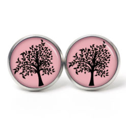 Ohrstecker, Ohrhänger, Clipse & Druckknopf - Motiv großer Rosa Schwarzer Baum  - Schmuck aus Edelstahl