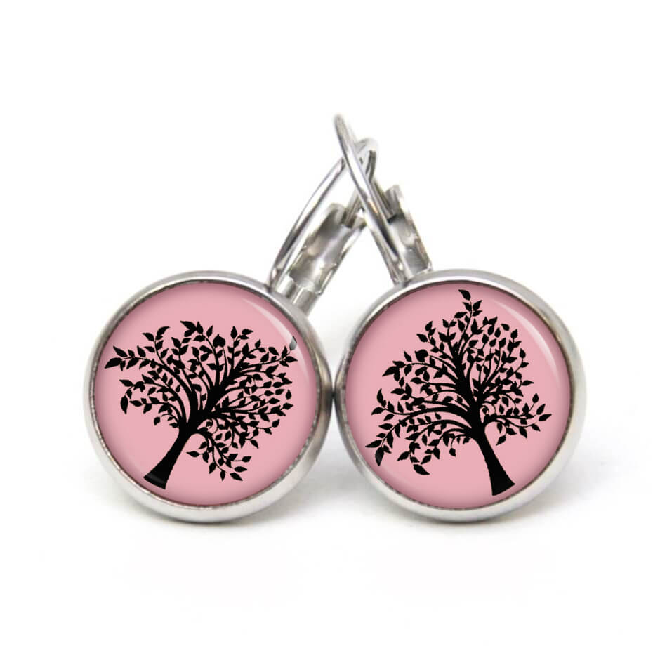 Ohrstecker, Ohrhänger, Clipse & Druckknopf – Motiv großer Rosa Schwarzer Baum – Schmuck aus Edelstahl Ohrstecker, Ohrhänger, Clipse & Druckknopf - Motiv großer Rosa Schwarzer Baum - Schmuck aus Edelstahl