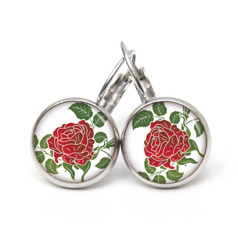 Ohrstecker, Ohrhänger, Clipse & Druckknopf – Motiv Romantische Rote Rose – Schmuck aus Edelstahl Ohrstecker, Ohrhänger, Clipse & Druckknopf – Motiv Romantische Rote Rose – Schmuck aus Edelstahl