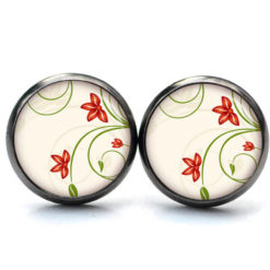 Ohrstecker, Ohrhänger, Clipse & Druckknopf – Motiv Zarte Blütenranken Creme Rot – Schmuck aus Edelstahl Ohrstecker, Ohrhänger, Clipse & Druckknopf – Motiv Zarte Blütenranken Creme Rot – Schmuck aus Edelstahl