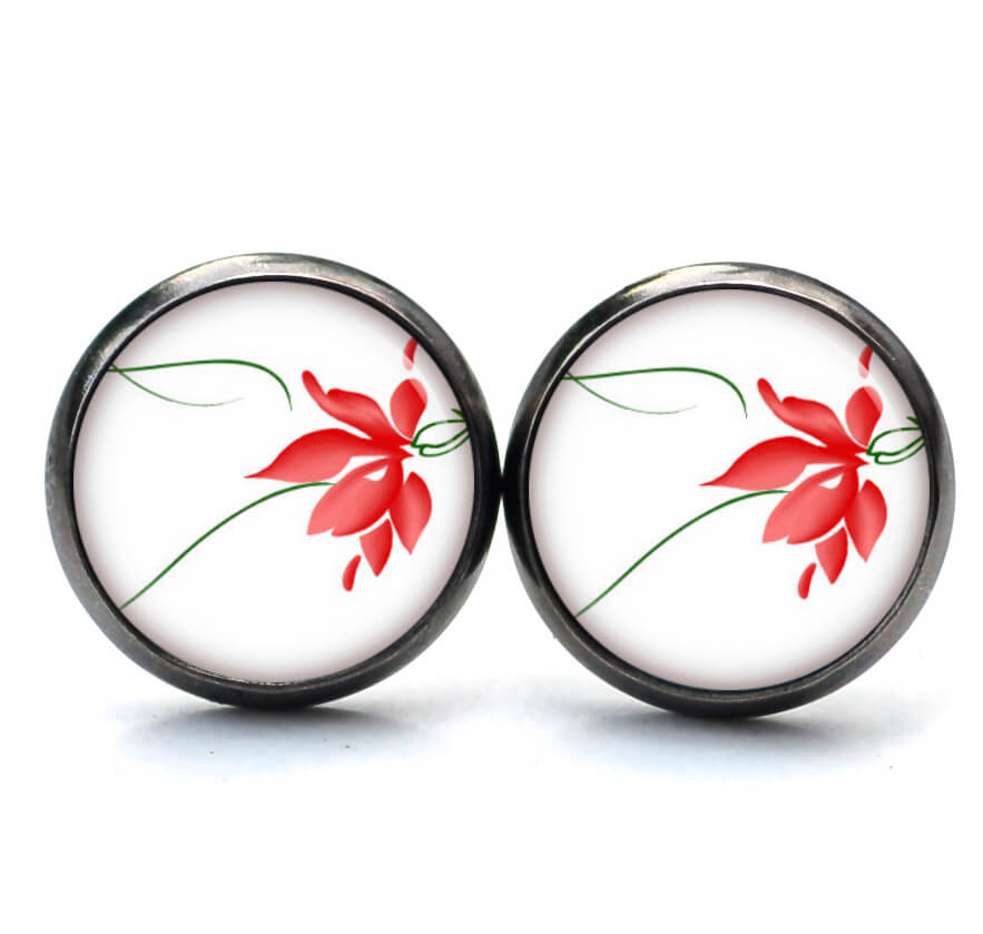 Ohrstecker, Ohrhänger, Clipse & Druckknopf – Motiv Zarte Lotusblüte Rot – Schmuck aus Edelstahl Ohrstecker, Ohrhänger, Clipse & Druckknopf – Motiv Zarte Lotusblüte Rot – Schmuck aus Edelstahl