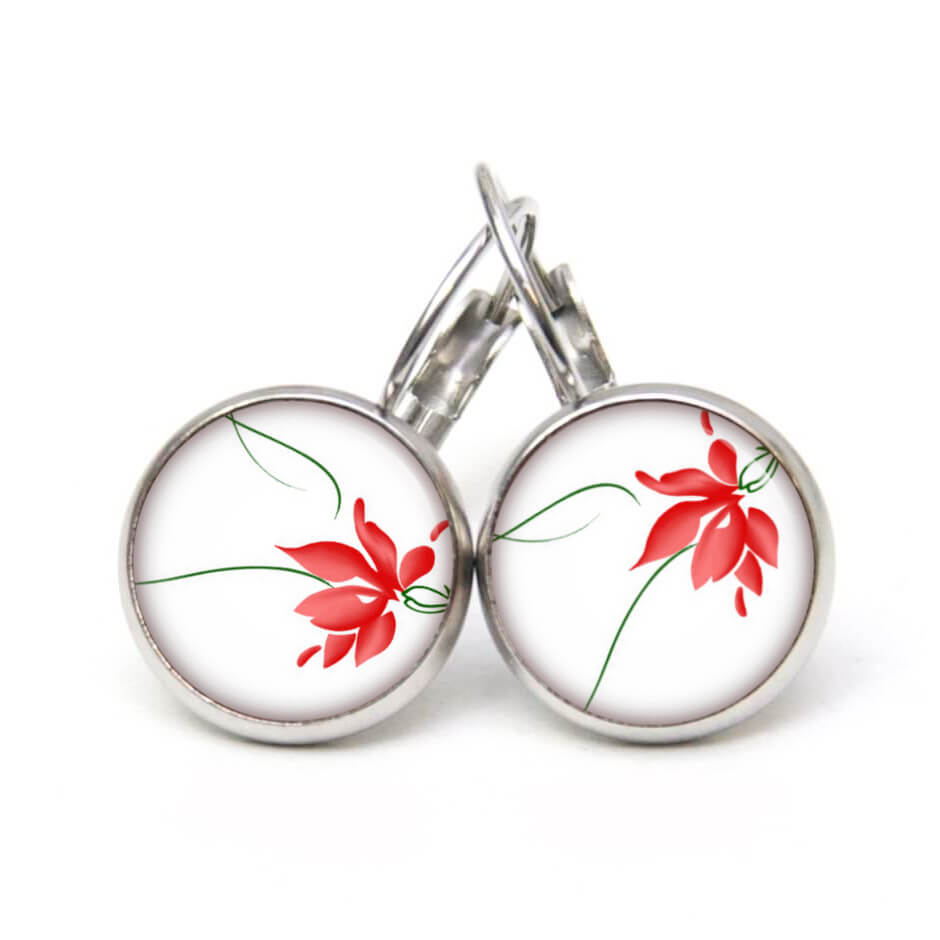 Ohrstecker, Ohrhänger, Clipse & Druckknopf – Motiv Zarte Lotusblüte Rot – Schmuck aus Edelstahl Ohrstecker, Ohrhänger, Clipse & Druckknopf – Motiv Zarte Lotusblüte Rot – Schmuck aus Edelstahl