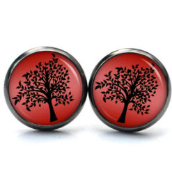 Ohrstecker, Ohrhänger, Clipse & Druckknopf – Motiv großer Baum Rot Schwarz – Schmuck aus Edelstahl Ohrstecker, Ohrhänger, Clipse & Druckknopf - Motiv großer Baum Rot Schwarz - Schmuck aus Edelstahl