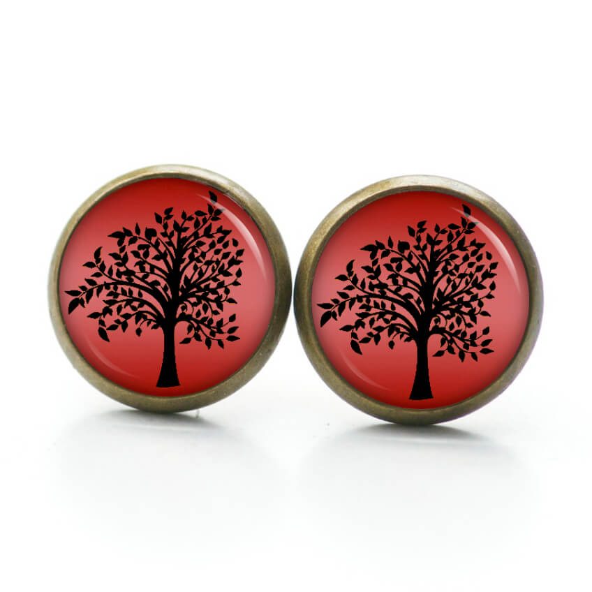 Ohrstecker, Ohrhänger, Clipse & Druckknopf – Motiv großer Baum Rot Schwarz – Schmuck aus Edelstahl Ohrstecker, Ohrhänger, Clipse & Druckknopf - Motiv großer Baum Rot Schwarz - Schmuck aus Edelstahl