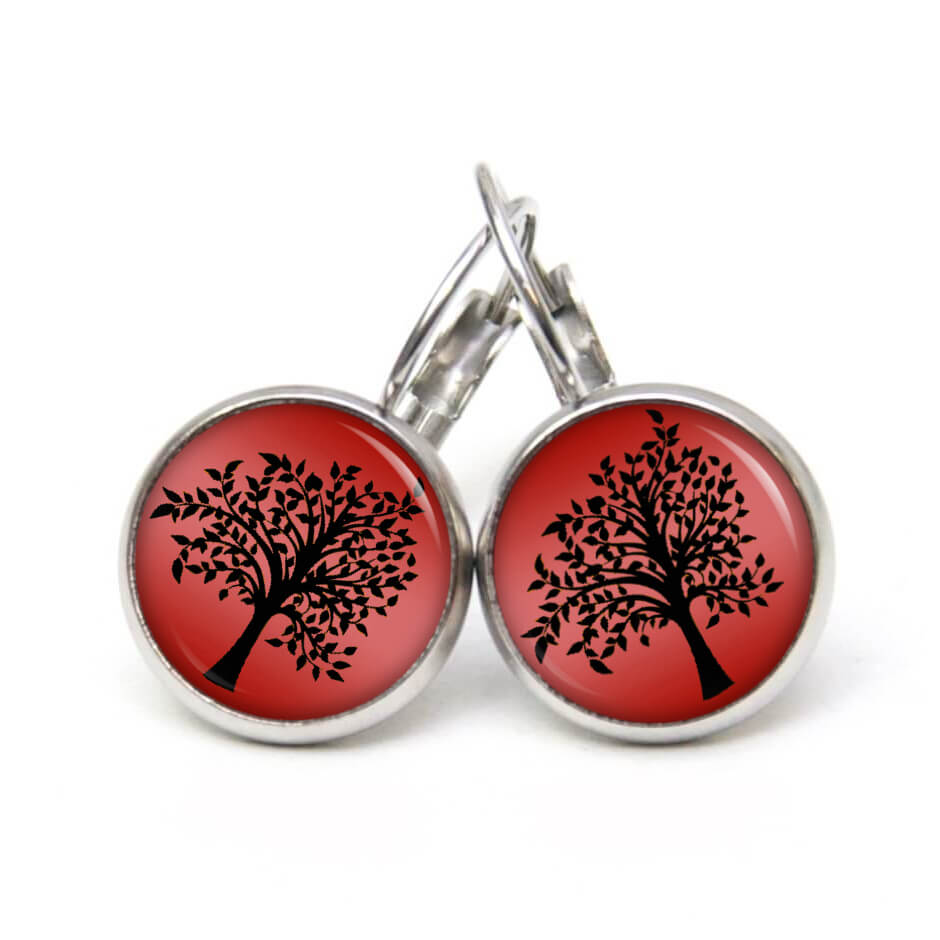 Ohrstecker, Ohrhänger, Clipse & Druckknopf – Motiv großer Baum Rot Schwarz – Schmuck aus Edelstahl Ohrstecker, Ohrhänger, Clipse & Druckknopf - Motiv großer Baum Rot Schwarz - Schmuck aus Edelstahl