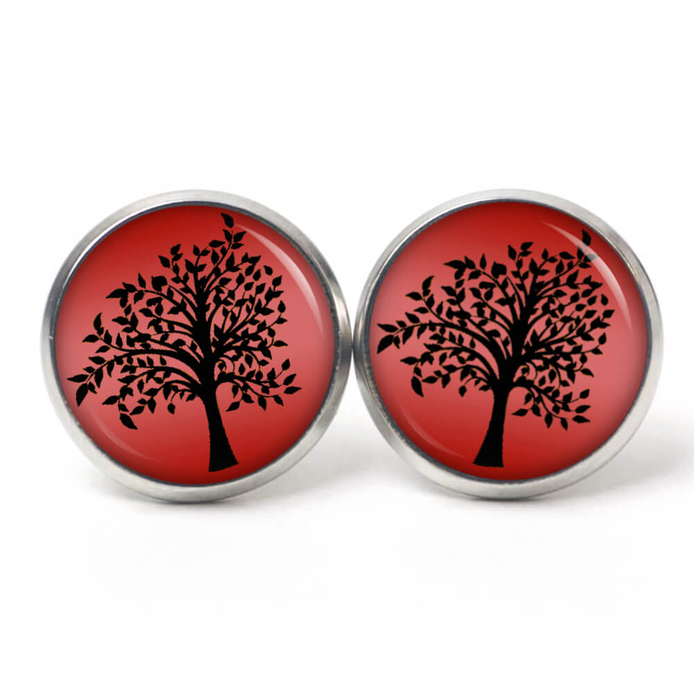 Ohrstecker, Ohrhänger, Clipse & Druckknopf – Motiv großer Baum Rot Schwarz – Schmuck aus Edelstahl Ohrstecker, Ohrhänger, Clipse & Druckknopf - Motiv großer Baum Rot Schwarz - Schmuck aus Edelstahl