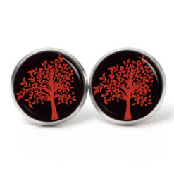 Ohrstecker, Ohrhänger, Clipse & Druckknopf - Motiv Lebensbaum Rot Schwarz  - Schmuck aus Edelstahl