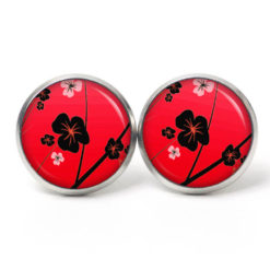 Ohrstecker, Ohrhänger, Clipse & Druckknopf – Motiv Sakura Blüten Rot Schwarz – Schmuck aus Edelstahl
