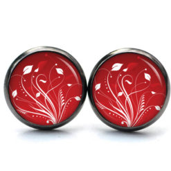 Ohrstecker, Ohrhänger, Clipse & Druckknopf – Motiv Elegante Blütenranken Rot Weiß – Schmuck aus Edelstahl Ohrstecker, Ohrhänger, Clipse & Druckknopf – Motiv Elegante Blütenranken Rot Weiß – Schmuck aus Edelstahl
