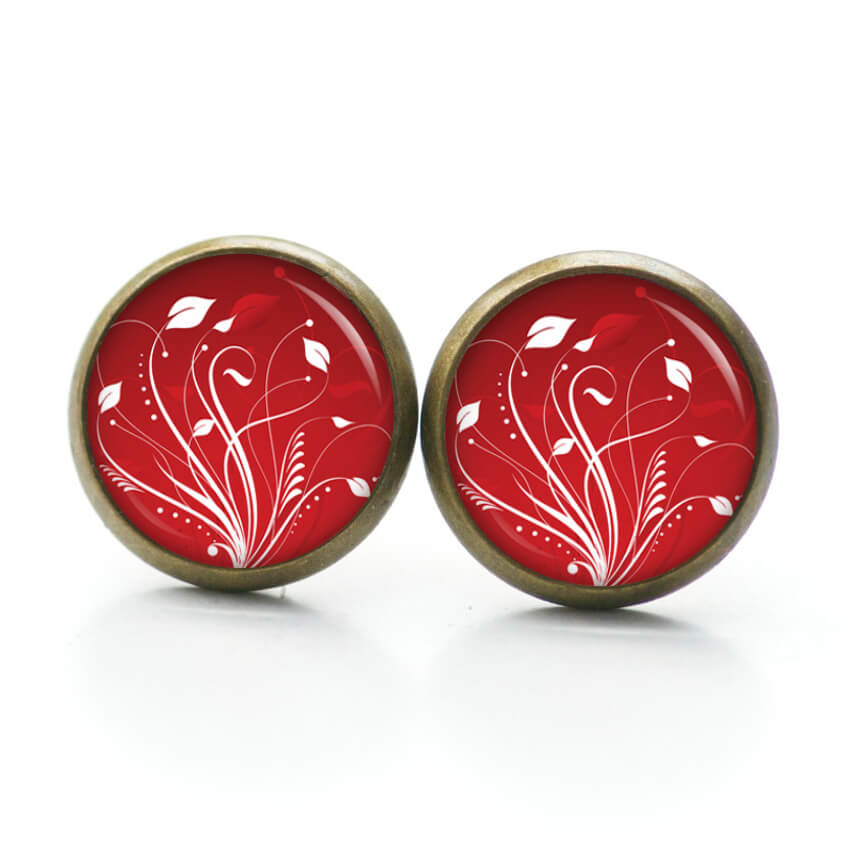 Ohrstecker, Ohrhänger, Clipse & Druckknopf – Motiv Elegante Blütenranken Rot Weiß – Schmuck aus Edelstahl Ohrstecker, Ohrhänger, Clipse & Druckknopf – Motiv Elegante Blütenranken Rot Weiß – Schmuck aus Edelstahl