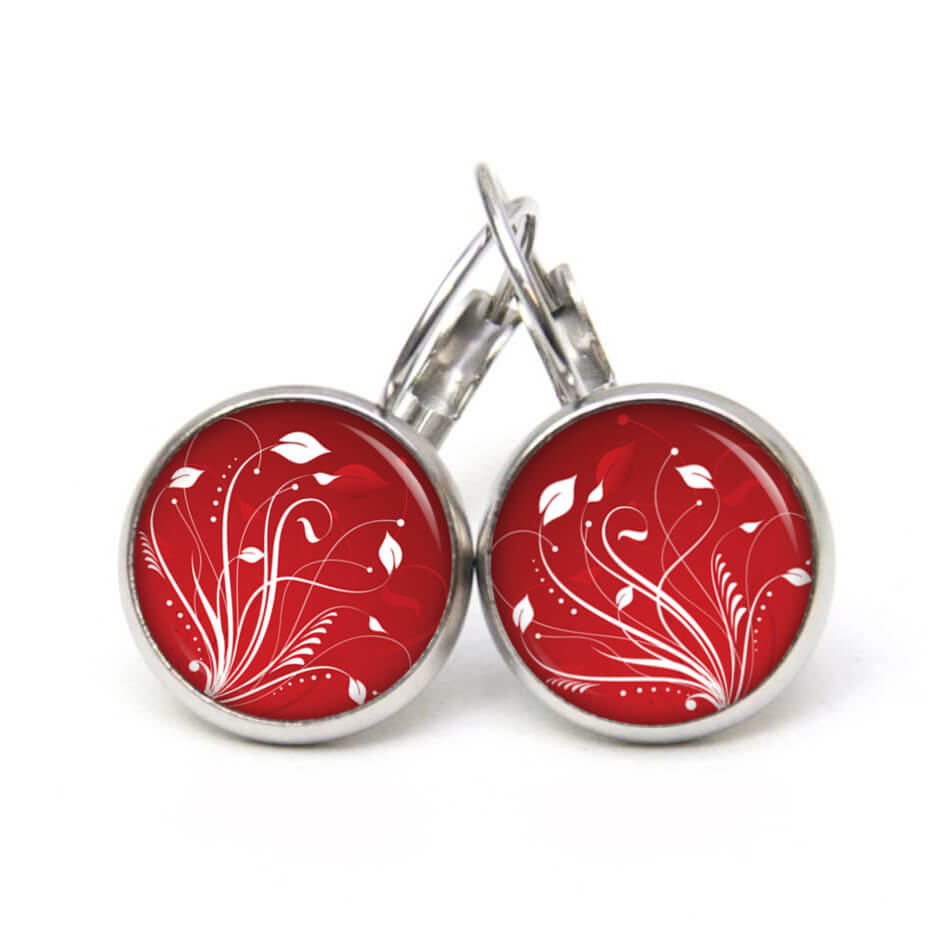 Ohrstecker, Ohrhänger, Clipse & Druckknopf – Motiv Elegante Blütenranken Rot Weiß – Schmuck aus Edelstahl Ohrstecker, Ohrhänger, Clipse & Druckknopf – Motiv Elegante Blütenranken Rot Weiß – Schmuck aus Edelstahl