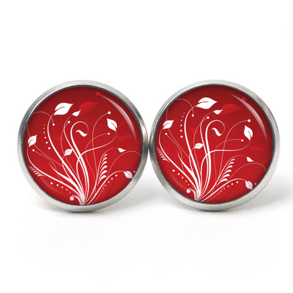 Ohrstecker, Ohrhänger, Clipse & Druckknopf – Motiv Elegante Blütenranken Rot Weiß – Schmuck aus Edelstahl Ohrstecker, Ohrhänger, Clipse & Druckknopf – Motiv Elegante Blütenranken Rot Weiß – Schmuck aus Edelstahl