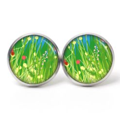 Ohrstecker, Ohrhänger, Clipse & Druckknopf – Motiv Grüne Blumenwiese – Schmuck aus Edelstahl