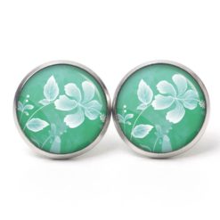 Ohrstecker, Ohrhänger, Clipse & Druckknopf – Motiv Zarte weiße Blumen auf Grün – Schmuck aus Edelstahl