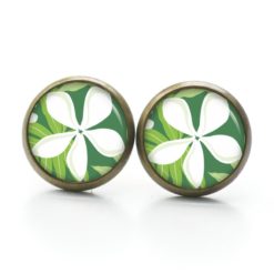 Ohrstecker, Ohrhänger, Clipse & Druckknopf – Motiv Große Blume weiß grün – Schmuck aus Edelstahl Ohrstecker, Ohrhänger, Clipse & Druckknopf – Motiv Große Blume weiß grün – Schmuck aus Edelstahl