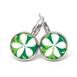 Ohrstecker, Ohrhänger, Clipse & Druckknopf – Motiv Große Blume weiß grün – Schmuck aus Edelstahl Ohrstecker, Ohrhänger, Clipse & Druckknopf – Motiv Große Blume weiß grün – Schmuck aus Edelstahl