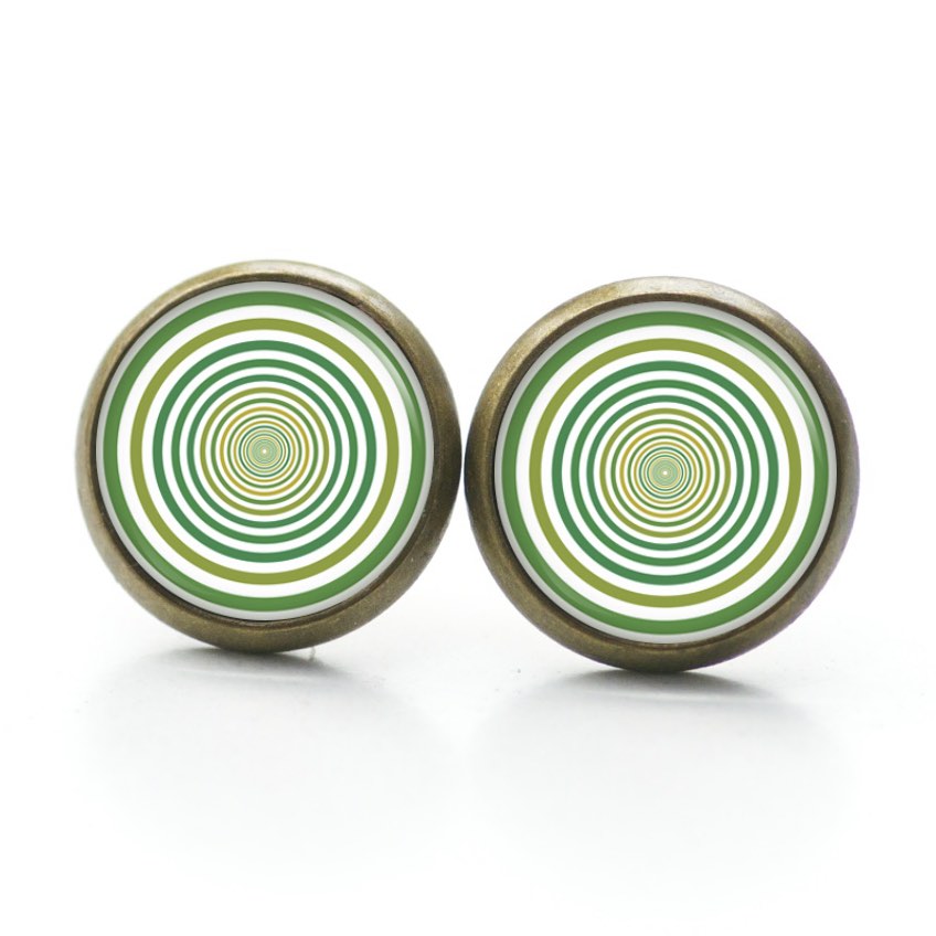 Ohrstecker, Ohrhänger, Clipse & Druckknopf – Motiv grüne Retro Spiral Kreise – Schmuck aus Edelstahl Ohrstecker, Ohrhänger, Clipse & Druckknopf – Motiv grüne Retro Spiral Kreise – Schmuck aus Edelstahl