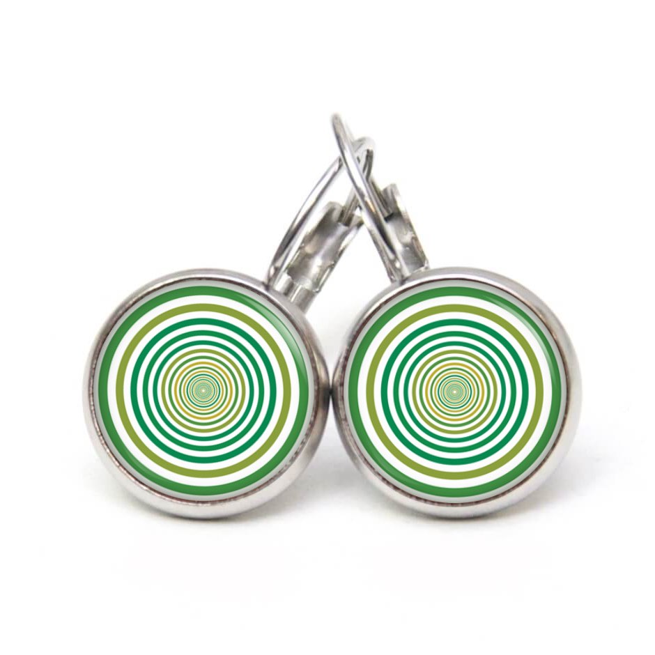 Ohrstecker, Ohrhänger, Clipse & Druckknopf – Motiv grüne Retro Spiral Kreise – Schmuck aus Edelstahl Ohrstecker, Ohrhänger, Clipse & Druckknopf – Motiv grüne Retro Spiral Kreise – Schmuck aus Edelstahl