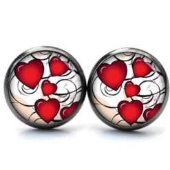 Ohrstecker, Ohrhänger, Clipse & Druckknopf – Motiv viele kleine rote Herzen – Schmuck aus Edelstahl Ohrstecker, Ohrhänger, Clipse & Druckknopf – Motiv viele kleine rote Herzen – Schmuck aus Edelstahl