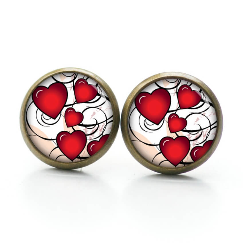 Ohrstecker, Ohrhänger, Clipse & Druckknopf – Motiv viele kleine rote Herzen – Schmuck aus Edelstahl Ohrstecker, Ohrhänger, Clipse & Druckknopf – Motiv viele kleine rote Herzen – Schmuck aus Edelstahl