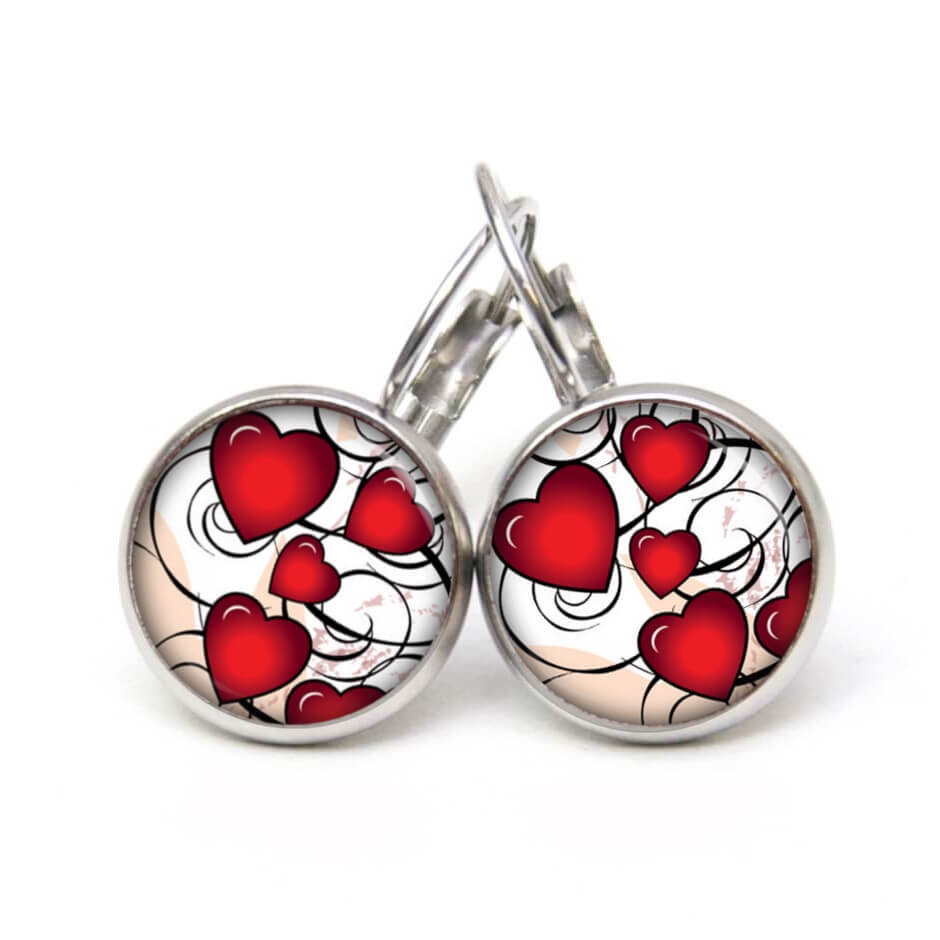 Ohrstecker, Ohrhänger, Clipse & Druckknopf – Motiv viele kleine rote Herzen – Schmuck aus Edelstahl Ohrstecker, Ohrhänger, Clipse & Druckknopf – Motiv viele kleine rote Herzen – Schmuck aus Edelstahl