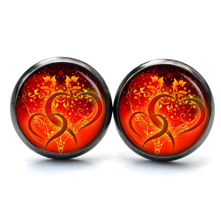 Ohrstecker, Ohrhänger, Clipse & Druckknopf – Motiv Herzen in Flammen – Schmuck aus Edelstahl Ohrstecker, Ohrhänger, Clipse & Druckknopf – Motiv Herzen in Flammen – Schmuck aus Edelstahl