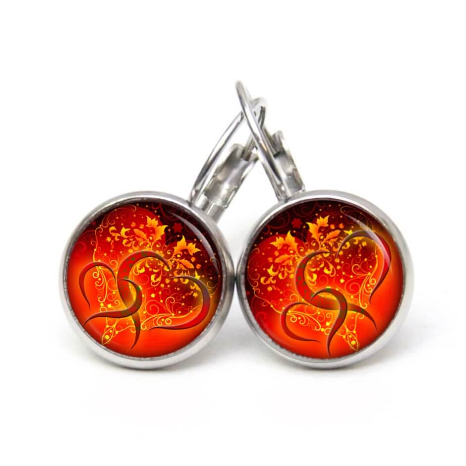 Ohrstecker, Ohrhänger, Clipse & Druckknopf – Motiv Herzen in Flammen – Schmuck aus Edelstahl Ohrstecker, Ohrhänger, Clipse & Druckknopf – Motiv Herzen in Flammen – Schmuck aus Edelstahl