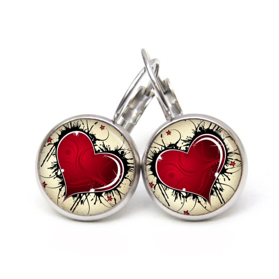 Ohrstecker, Ohrhänger, Clipse & Druckknopf – Motiv großes rotes Herz – Schmuck aus Edelstahl Ohrstecker, Ohrhänger, Clipse & Druckknopf – Motiv großes rotes Herz – Schmuck aus Edelstahl