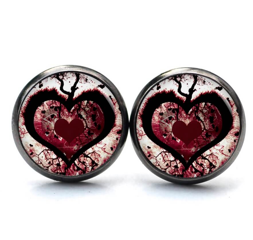 Ohrstecker, Ohrhänger, Clipse & Druckknopf – Motiv großes rot schwarzes Herz – Schmuck aus Edelstahl Ohrstecker, Ohrhänger, Clipse & Druckknopf – Motiv großes rot schwarzes Herz – Schmuck aus Edelstahl