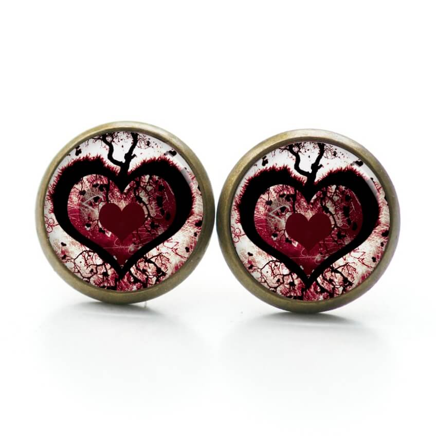 Ohrstecker, Ohrhänger, Clipse & Druckknopf – Motiv großes rot schwarzes Herz – Schmuck aus Edelstahl Ohrstecker, Ohrhänger, Clipse & Druckknopf – Motiv großes rot schwarzes Herz – Schmuck aus Edelstahl