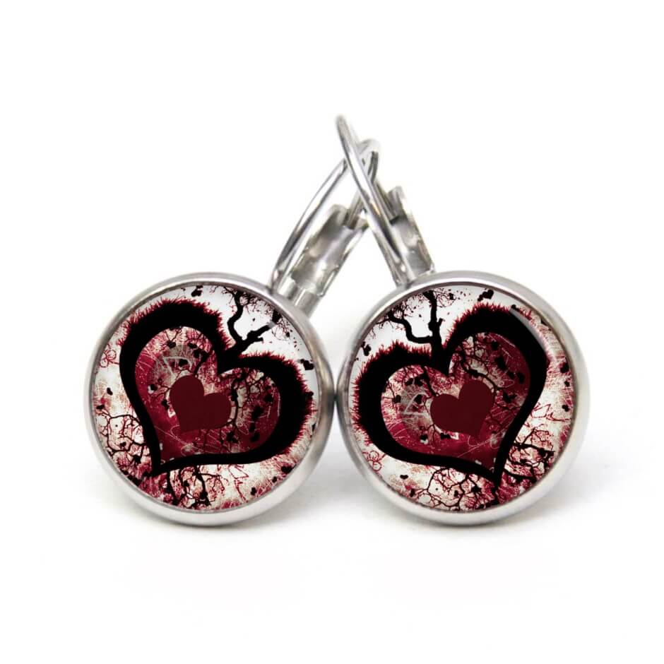Ohrstecker, Ohrhänger, Clipse & Druckknopf – Motiv großes rot schwarzes Herz – Schmuck aus Edelstahl Ohrstecker, Ohrhänger, Clipse & Druckknopf – Motiv großes rot schwarzes Herz – Schmuck aus Edelstahl
