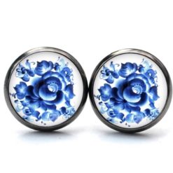 Ohrstecker, Ohrhänger, Clipse & Druckknopf – Motiv blaues florales Muster Gzhel – Schmuck aus Edelstahl Ohrstecker, Ohrhänger, Clipse & Druckknopf – Motiv blaues florales Muster Gzhel – Schmuck aus Edelstahl