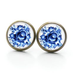 Ohrstecker, Ohrhänger, Clipse & Druckknopf – Motiv blaues florales Muster Gzhel – Schmuck aus Edelstahl Ohrstecker, Ohrhänger, Clipse & Druckknopf – Motiv blaues florales Muster Gzhel – Schmuck aus Edelstahl