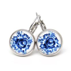 Ohrstecker, Ohrhänger, Clipse & Druckknopf – Motiv blaues florales Muster Gzhel – Schmuck aus Edelstahl Ohrstecker, Ohrhänger, Clipse & Druckknopf – Motiv blaues florales Muster Gzhel – Schmuck aus Edelstahl