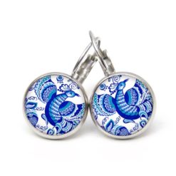 Ohrstecker, Ohrhänger, Clipse & Druckknopf – Motiv großer Pfau mit blauen Blumen – Schmuck aus Edelstahl Ohrstecker, Ohrhänger, Clipse & Druckknopf – Motiv großer Pfau mit blauen Blumen – Schmuck aus Edelstahl