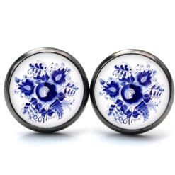 Ohrstecker, Ohrhänger, Clipse & Druckknopf – Motiv dunkelblaue Blumen im Gzhel Stil – Schmuck aus Edelstahl Ohrstecker, Ohrhänger, Clipse & Druckknopf – Motiv dunkelblaue Blumen im Gzhel Stil – Schmuck aus Edelstahl