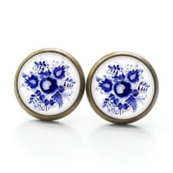 Ohrstecker, Ohrhänger, Clipse & Druckknopf – Motiv dunkelblaue Blumen im Gzhel Stil – Schmuck aus Edelstahl Ohrstecker, Ohrhänger, Clipse & Druckknopf – Motiv dunkelblaue Blumen im Gzhel Stil – Schmuck aus Edelstahl